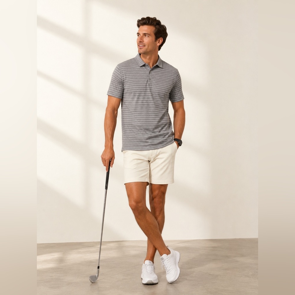 Lululemon Evolution Polo Shirt Men XL Gray Striped Short Sleeve